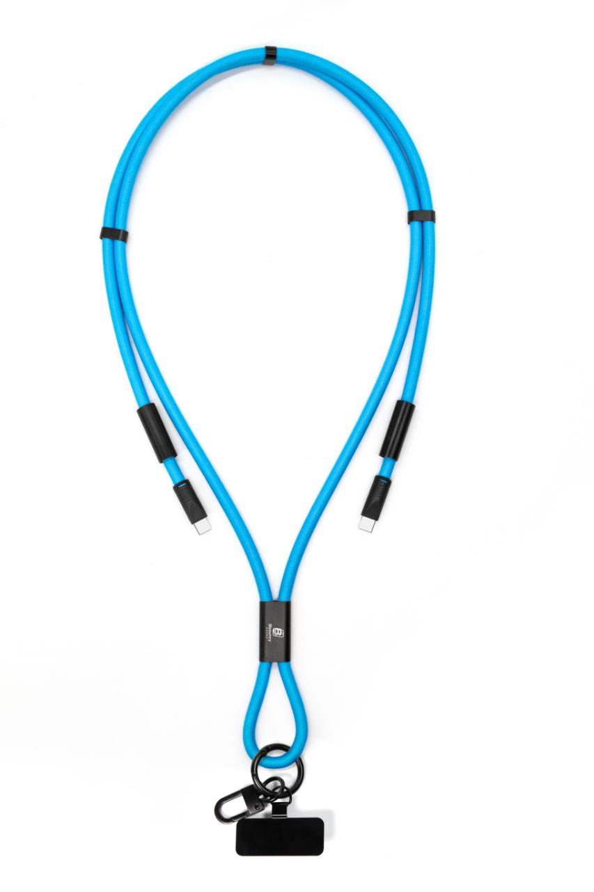Anti-theft phone guard in lanyard with fast charging features in Black, Blue, White, Orange and Red.