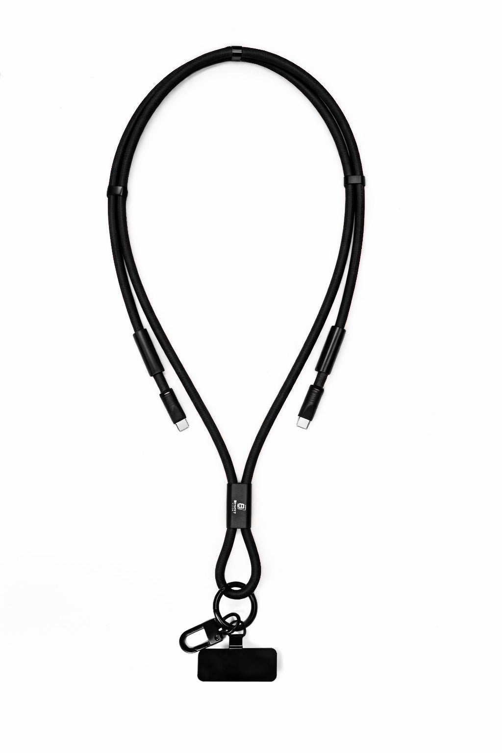 Anti-theft phone guard in lanyard with fast charging features in Black, Blue, White, Orange and Red.