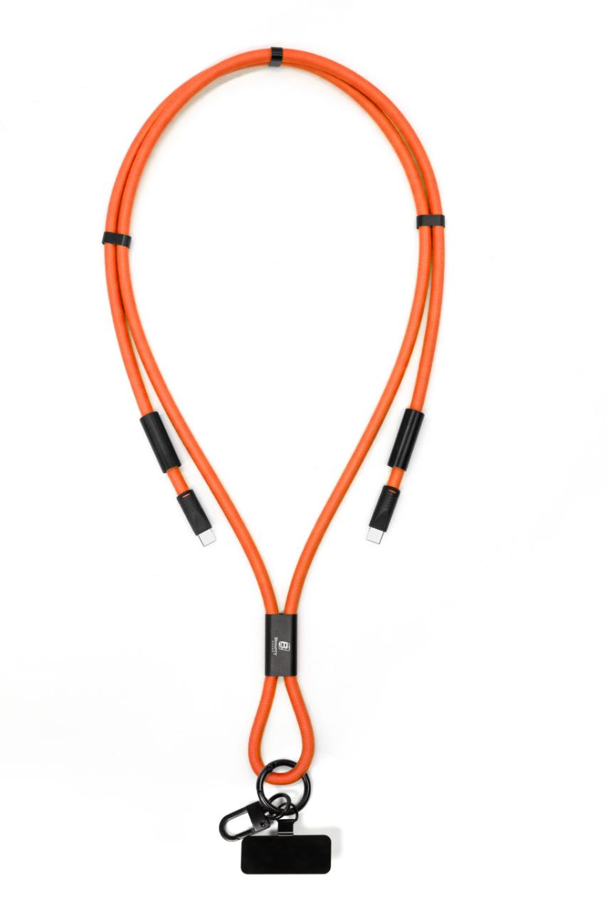 Anti-theft phone guard in lanyard with fast charging features in Black, Blue, White, Orange and Red.