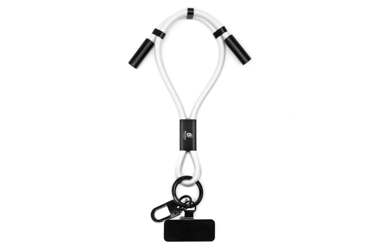 Anti-theft phone guard in wrist strap with fast charging features in Black, Blue, White, Orange and Red.